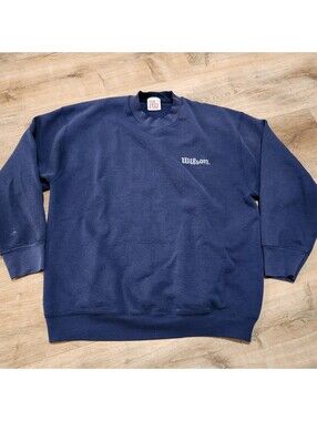 VINTAGE Wilson Sweater Mens Large Blue Logo Spell Out Pullover Crewneck Casual
